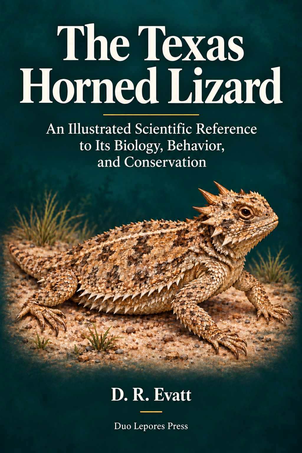 Cover of The Texas Horned Lizard by D. R. Evatt, featuring a horned lizard against a deep teal background.